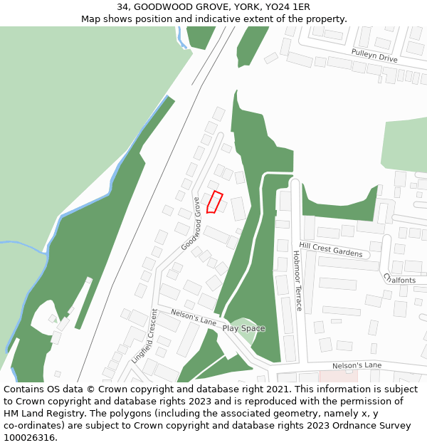 34, GOODWOOD GROVE, YORK, YO24 1ER: Location map and indicative extent of plot