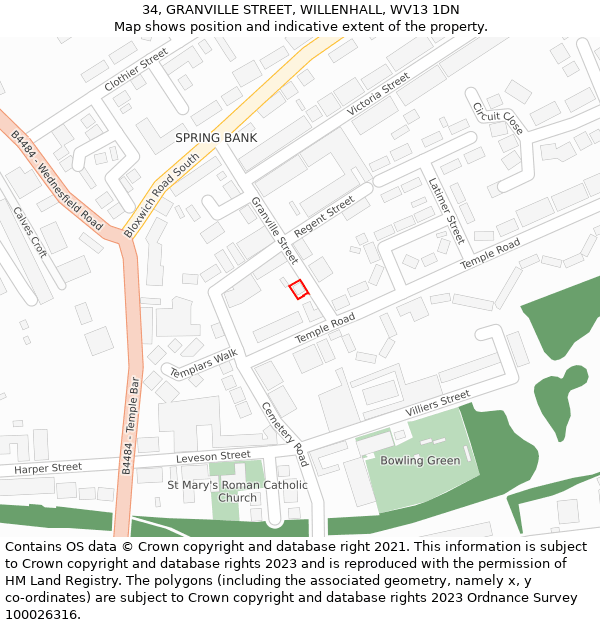 34, GRANVILLE STREET, WILLENHALL, WV13 1DN: Location map and indicative extent of plot