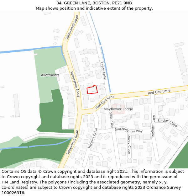 34, GREEN LANE, BOSTON, PE21 9NB: Location map and indicative extent of plot