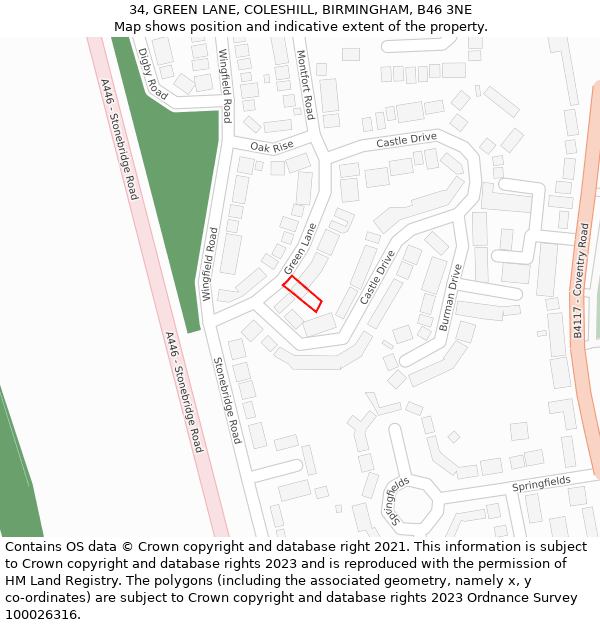 34, GREEN LANE, COLESHILL, BIRMINGHAM, B46 3NE: Location map and indicative extent of plot