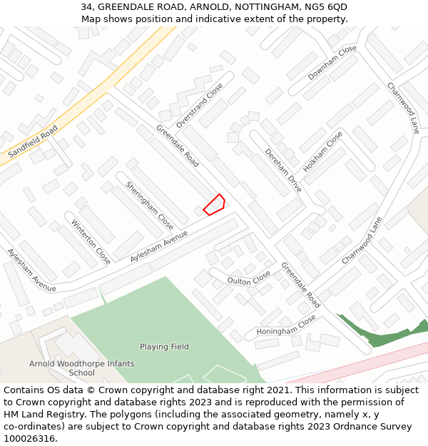 34, GREENDALE ROAD, ARNOLD, NOTTINGHAM, NG5 6QD: Location map and indicative extent of plot