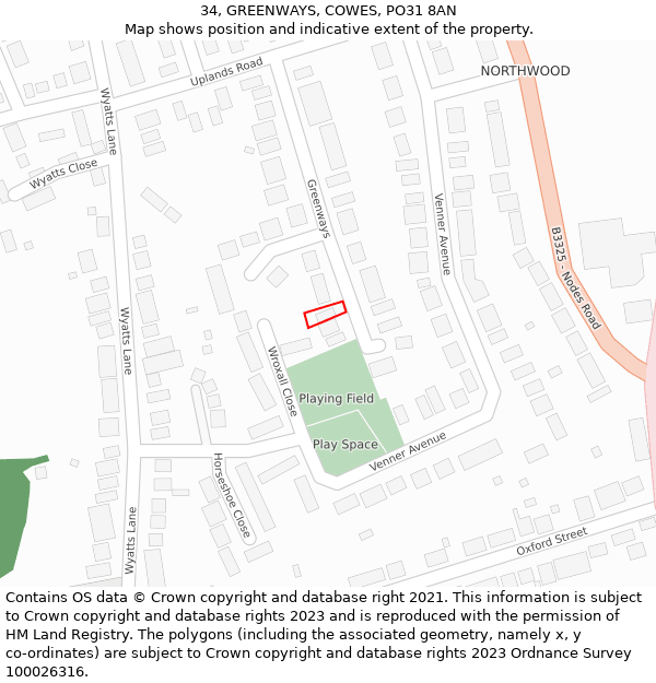 34, GREENWAYS, COWES, PO31 8AN: Location map and indicative extent of plot