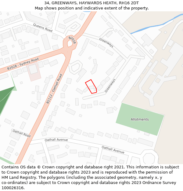 34, GREENWAYS, HAYWARDS HEATH, RH16 2DT: Location map and indicative extent of plot