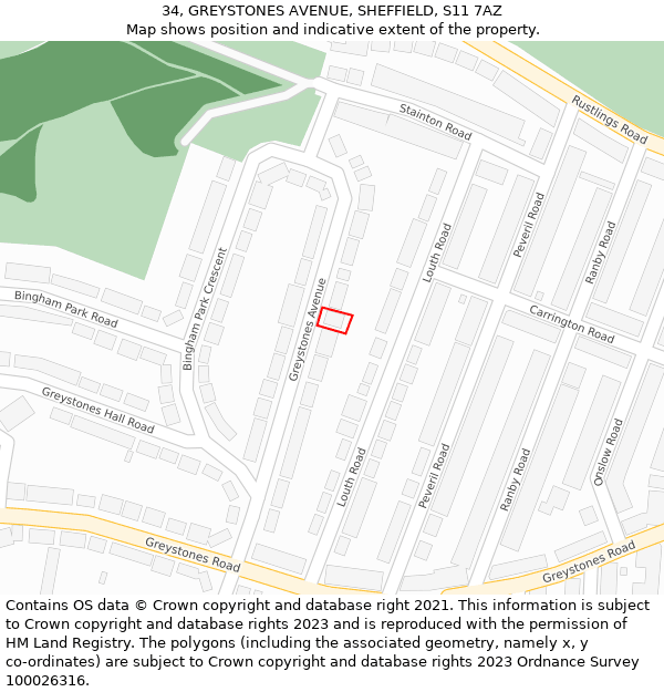 34, GREYSTONES AVENUE, SHEFFIELD, S11 7AZ: Location map and indicative extent of plot