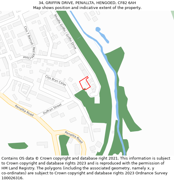 34, GRIFFIN DRIVE, PENALLTA, HENGOED, CF82 6AH: Location map and indicative extent of plot