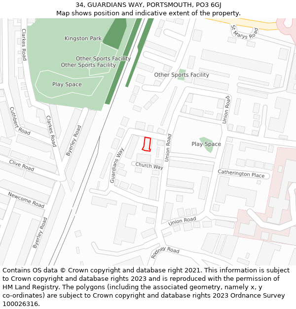 34, GUARDIANS WAY, PORTSMOUTH, PO3 6GJ: Location map and indicative extent of plot