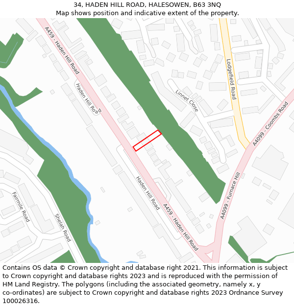 34, HADEN HILL ROAD, HALESOWEN, B63 3NQ: Location map and indicative extent of plot