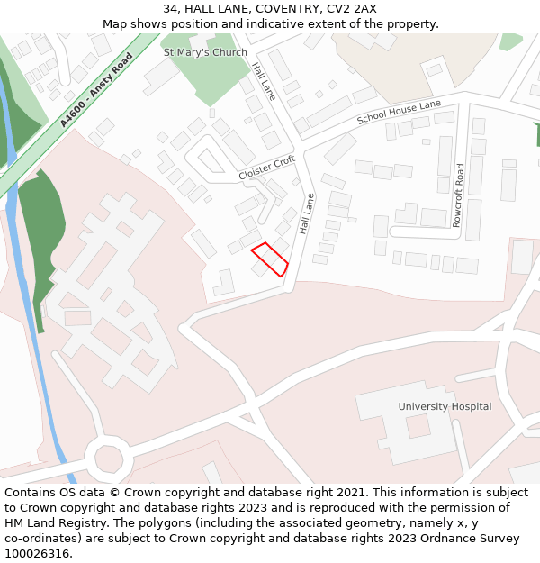 34, HALL LANE, COVENTRY, CV2 2AX: Location map and indicative extent of plot
