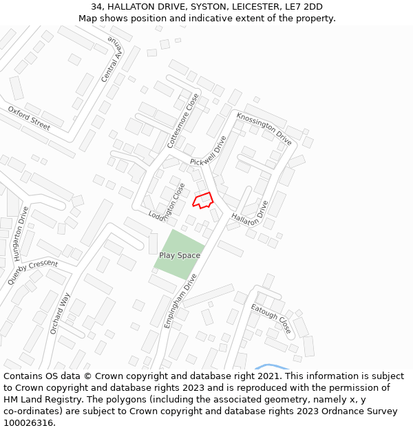 34, HALLATON DRIVE, SYSTON, LEICESTER, LE7 2DD: Location map and indicative extent of plot