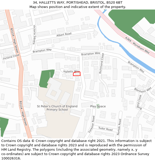 34, HALLETTS WAY, PORTISHEAD, BRISTOL, BS20 6BT: Location map and indicative extent of plot