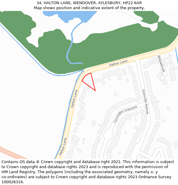 34, HALTON LANE, WENDOVER, AYLESBURY, HP22 6AR: Location map and indicative extent of plot