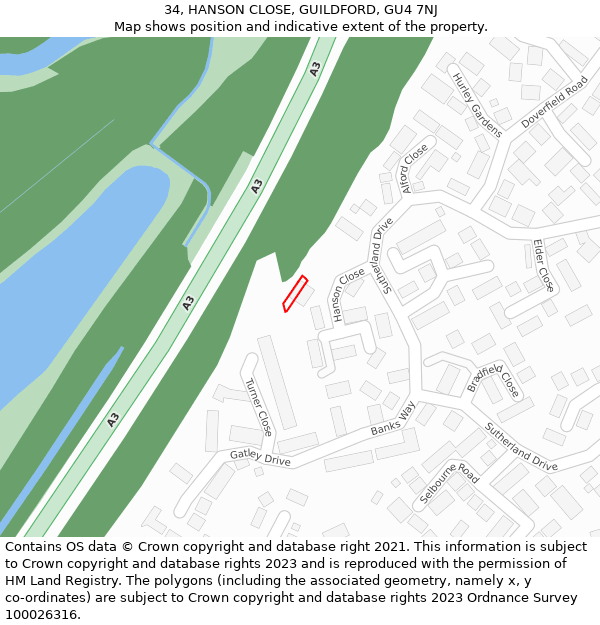 34, HANSON CLOSE, GUILDFORD, GU4 7NJ: Location map and indicative extent of plot