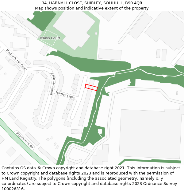 34, HARNALL CLOSE, SHIRLEY, SOLIHULL, B90 4QR: Location map and indicative extent of plot