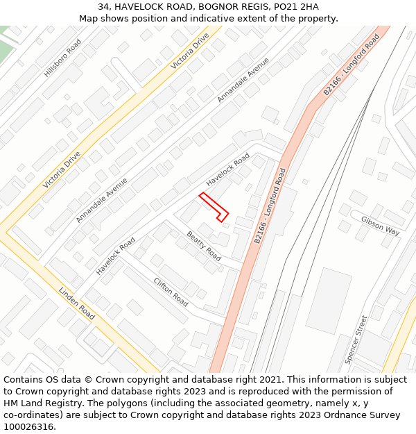 34, HAVELOCK ROAD, BOGNOR REGIS, PO21 2HA: Location map and indicative extent of plot