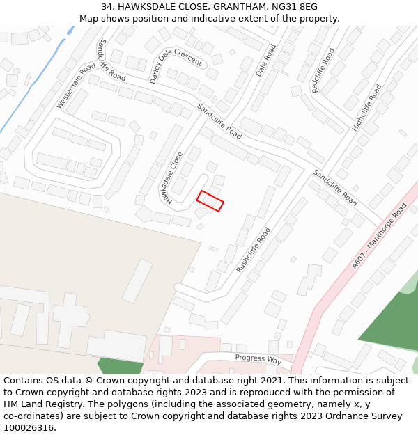 34, HAWKSDALE CLOSE, GRANTHAM, NG31 8EG: Location map and indicative extent of plot