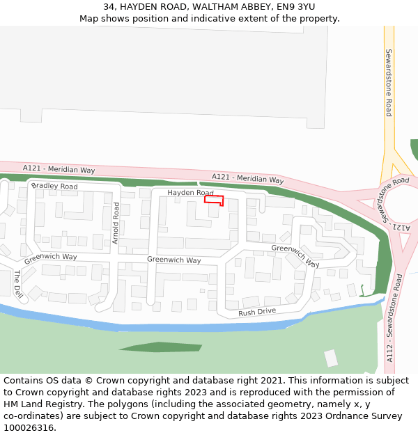 34, HAYDEN ROAD, WALTHAM ABBEY, EN9 3YU: Location map and indicative extent of plot