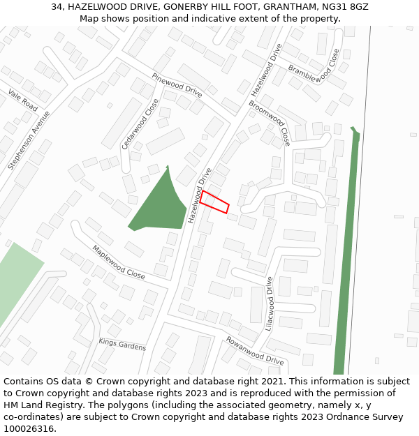 34, HAZELWOOD DRIVE, GONERBY HILL FOOT, GRANTHAM, NG31 8GZ: Location map and indicative extent of plot