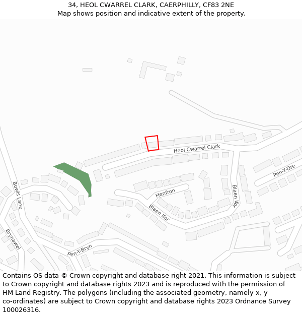 34, HEOL CWARREL CLARK, CAERPHILLY, CF83 2NE: Location map and indicative extent of plot