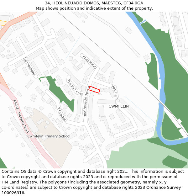34, HEOL NEUADD DOMOS, MAESTEG, CF34 9GA: Location map and indicative extent of plot