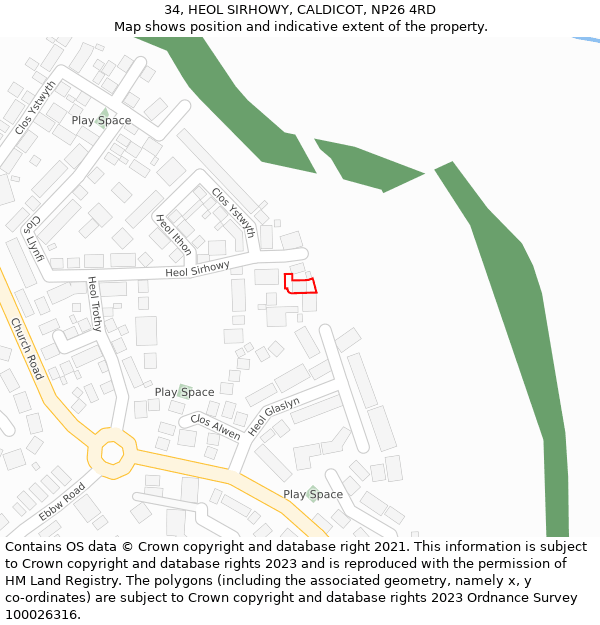 34, HEOL SIRHOWY, CALDICOT, NP26 4RD: Location map and indicative extent of plot