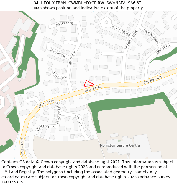 34, HEOL Y FRAN, CWMRHYDYCEIRW, SWANSEA, SA6 6TL: Location map and indicative extent of plot