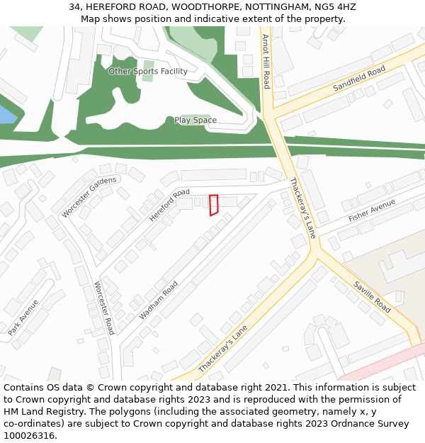 34, HEREFORD ROAD, WOODTHORPE, NOTTINGHAM, NG5 4HZ: Location map and indicative extent of plot