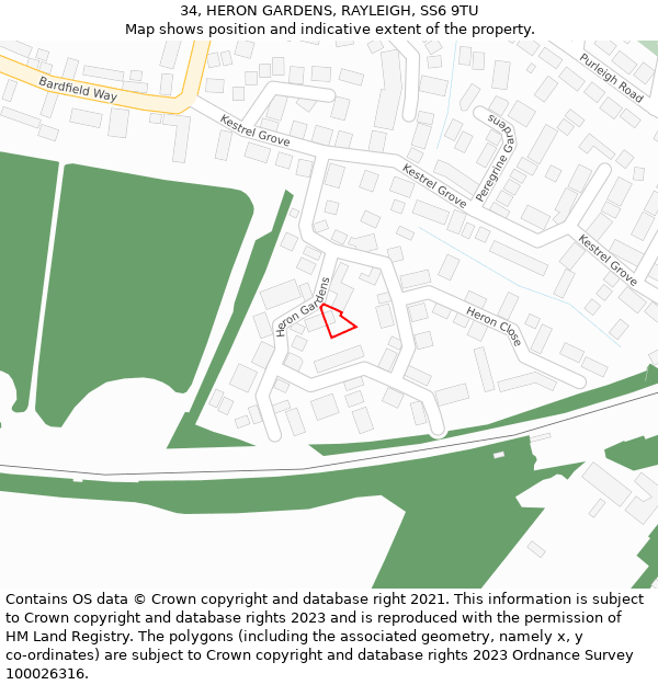 34, HERON GARDENS, RAYLEIGH, SS6 9TU: Location map and indicative extent of plot