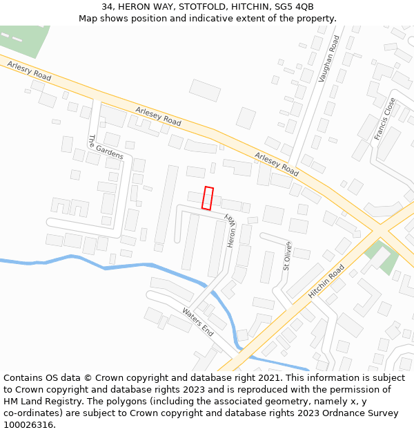 34, HERON WAY, STOTFOLD, HITCHIN, SG5 4QB: Location map and indicative extent of plot