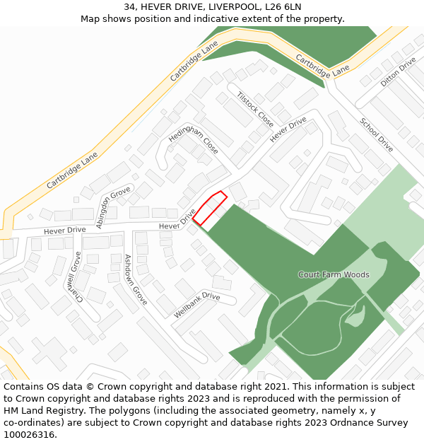34, HEVER DRIVE, LIVERPOOL, L26 6LN: Location map and indicative extent of plot