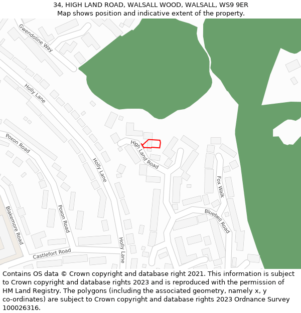 34, HIGH LAND ROAD, WALSALL WOOD, WALSALL, WS9 9ER: Location map and indicative extent of plot