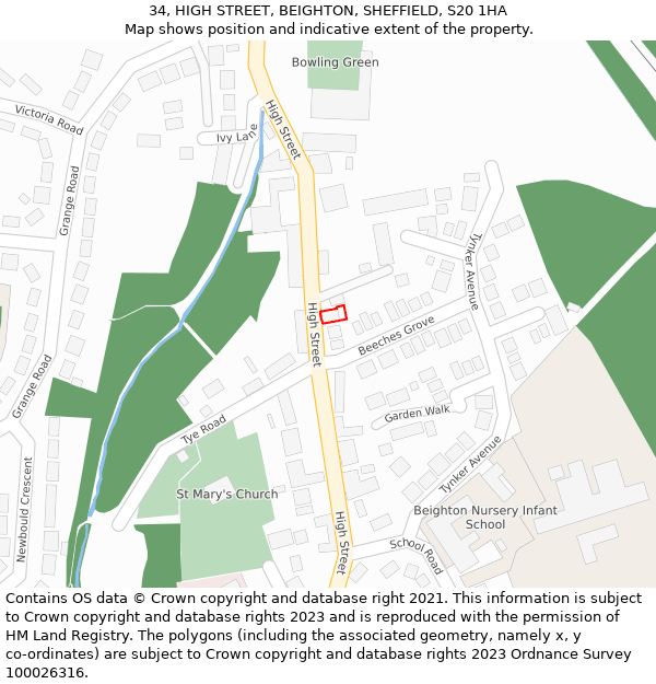 34, HIGH STREET, BEIGHTON, SHEFFIELD, S20 1HA: Location map and indicative extent of plot