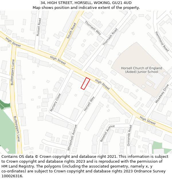 34, HIGH STREET, HORSELL, WOKING, GU21 4UD: Location map and indicative extent of plot