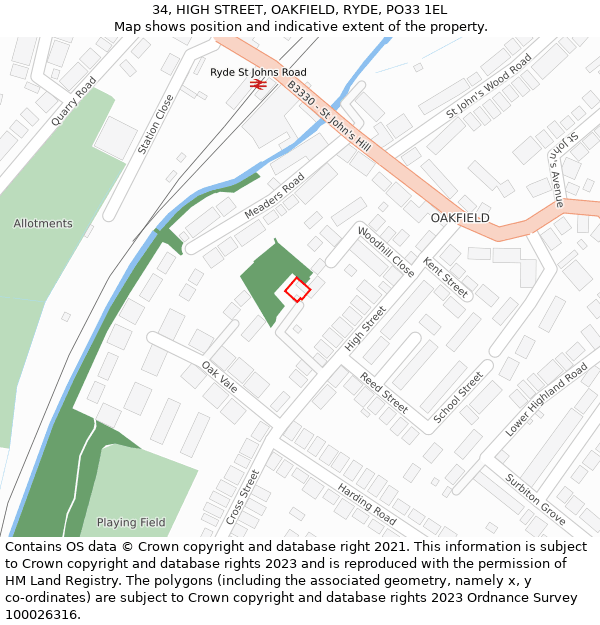 34, HIGH STREET, OAKFIELD, RYDE, PO33 1EL: Location map and indicative extent of plot