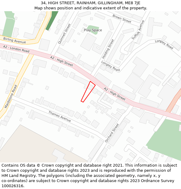34, HIGH STREET, RAINHAM, GILLINGHAM, ME8 7JE: Location map and indicative extent of plot