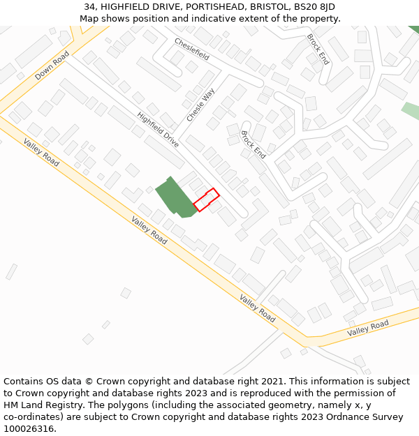 34, HIGHFIELD DRIVE, PORTISHEAD, BRISTOL, BS20 8JD: Location map and indicative extent of plot