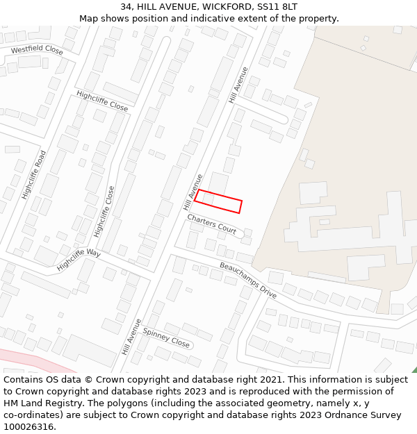 34, HILL AVENUE, WICKFORD, SS11 8LT: Location map and indicative extent of plot