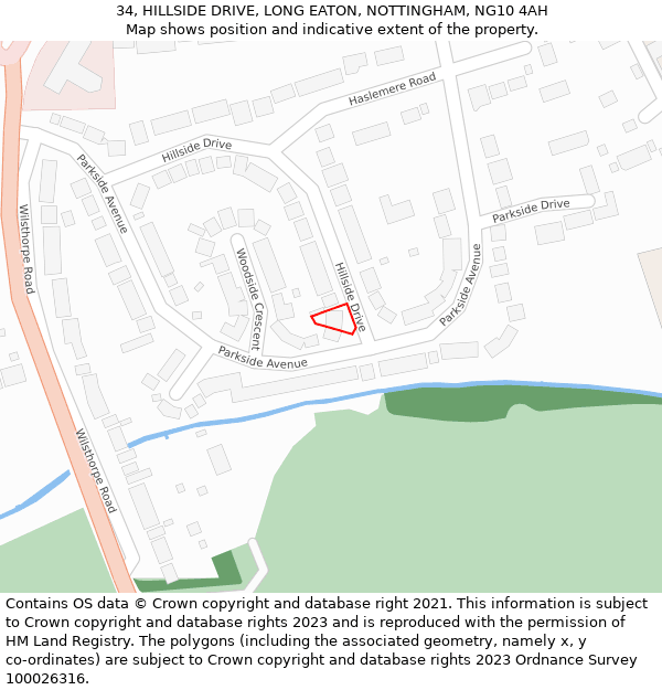 34, HILLSIDE DRIVE, LONG EATON, NOTTINGHAM, NG10 4AH: Location map and indicative extent of plot