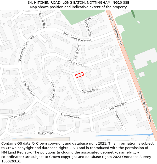 34, HITCHEN ROAD, LONG EATON, NOTTINGHAM, NG10 3SB: Location map and indicative extent of plot