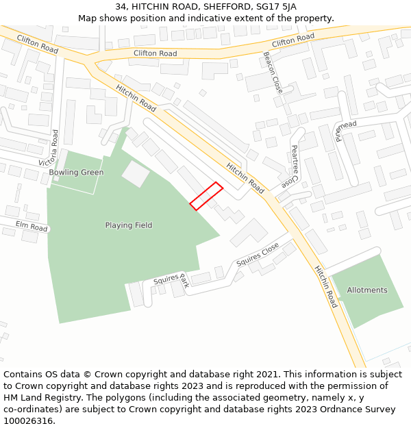 34, HITCHIN ROAD, SHEFFORD, SG17 5JA: Location map and indicative extent of plot
