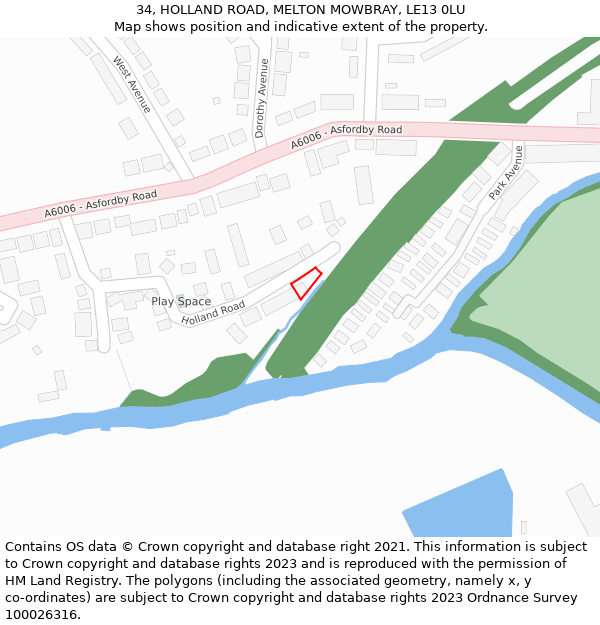 34, HOLLAND ROAD, MELTON MOWBRAY, LE13 0LU: Location map and indicative extent of plot