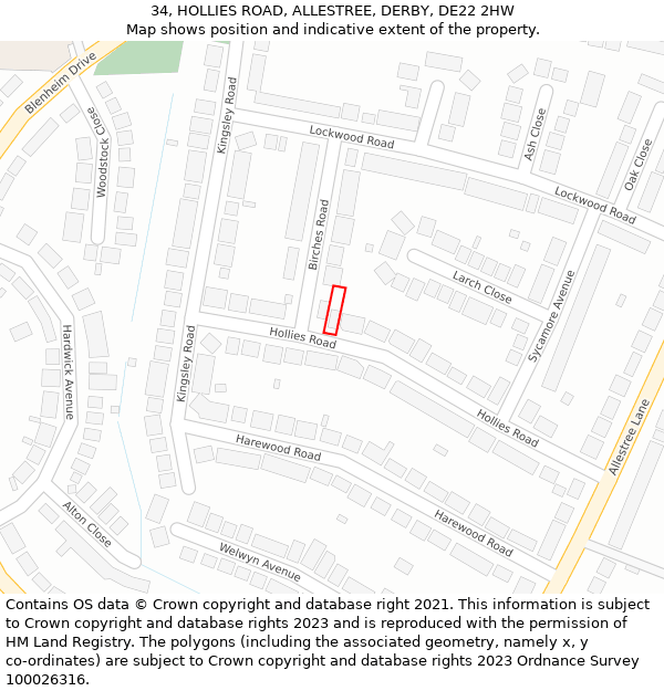 34, HOLLIES ROAD, ALLESTREE, DERBY, DE22 2HW: Location map and indicative extent of plot