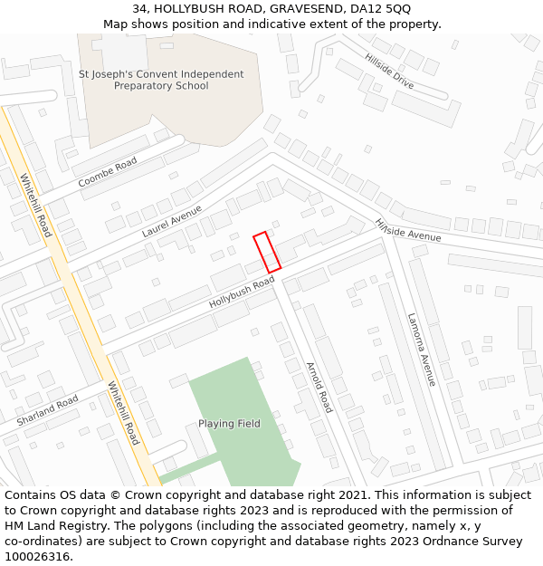 34, HOLLYBUSH ROAD, GRAVESEND, DA12 5QQ: Location map and indicative extent of plot