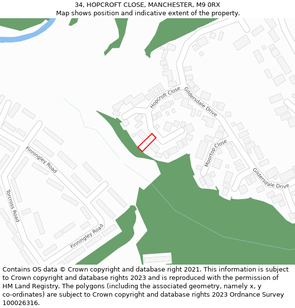 34, HOPCROFT CLOSE, MANCHESTER, M9 0RX: Location map and indicative extent of plot