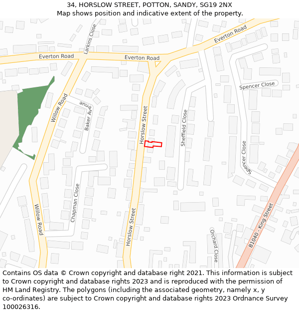 34, HORSLOW STREET, POTTON, SANDY, SG19 2NX: Location map and indicative extent of plot