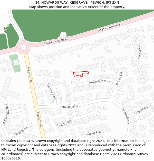 34, HOWARDS WAY, KESGRAVE, IPSWICH, IP5 2XN: Location map and indicative extent of plot