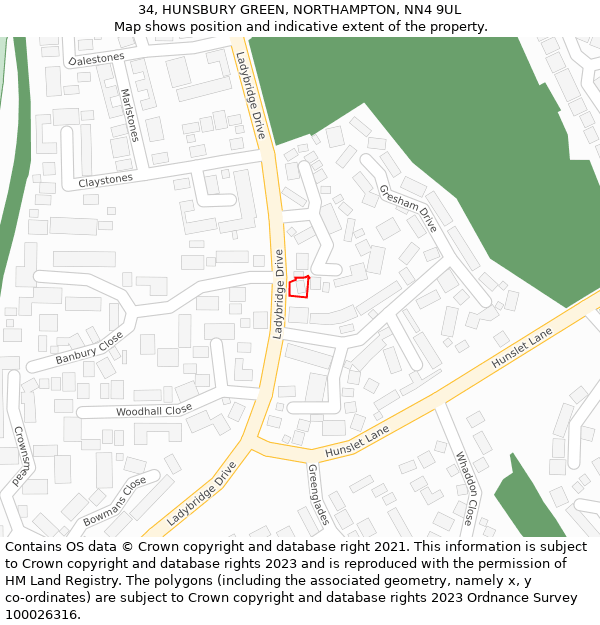34, HUNSBURY GREEN, NORTHAMPTON, NN4 9UL: Location map and indicative extent of plot