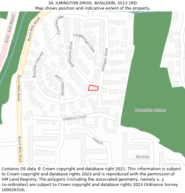 34, ILMINGTON DRIVE, BASILDON, SS13 1RD: Location map and indicative extent of plot