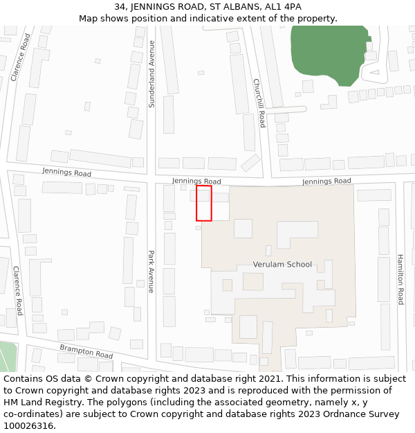 34, JENNINGS ROAD, ST ALBANS, AL1 4PA: Location map and indicative extent of plot