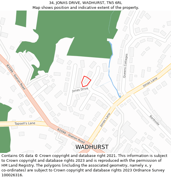 34, JONAS DRIVE, WADHURST, TN5 6RL: Location map and indicative extent of plot
