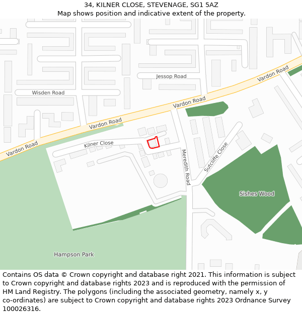 34, KILNER CLOSE, STEVENAGE, SG1 5AZ: Location map and indicative extent of plot